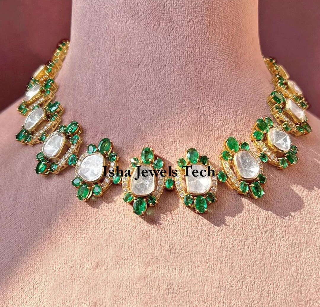 Collier Argent 925 Ancien Avec Rubis Naturel Et Diamants Polki - Bijou Femme Fait Main En Inde