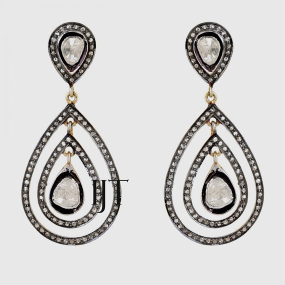 Natural Rosecut Diamond 18k Gold Earrings Jewelry