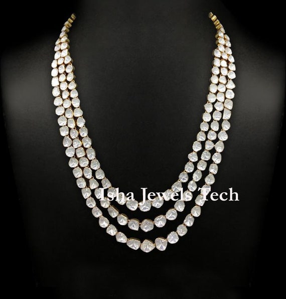 Diamond Polki Necklace jewelry Natural Uncut Diamond Polki 925 Sterling Silver 18k Gold Plated Diamond Necklace Jewellery