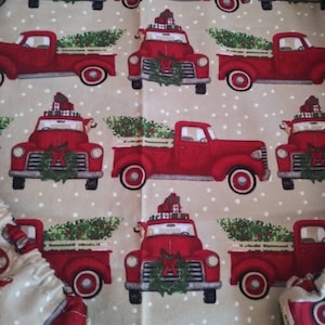 Pre made red truck with christmas tree crib sheet. Christmas crib sheet.
