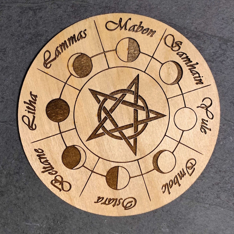 Sabbat Pagan Wheel of the Year With Moon Phases and Pentagram Etsy