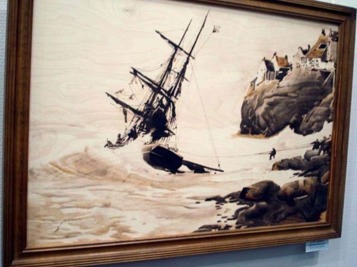 Sailing Ship Pyrography Wood Wall Art Loft Style Etsy