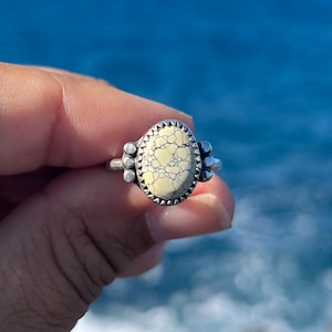 Light Tan Poseidon Variscite Sterling Silver Ring Size 6