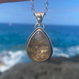 Golden Rutile Quartz Sterling Silver Necklace Pendant