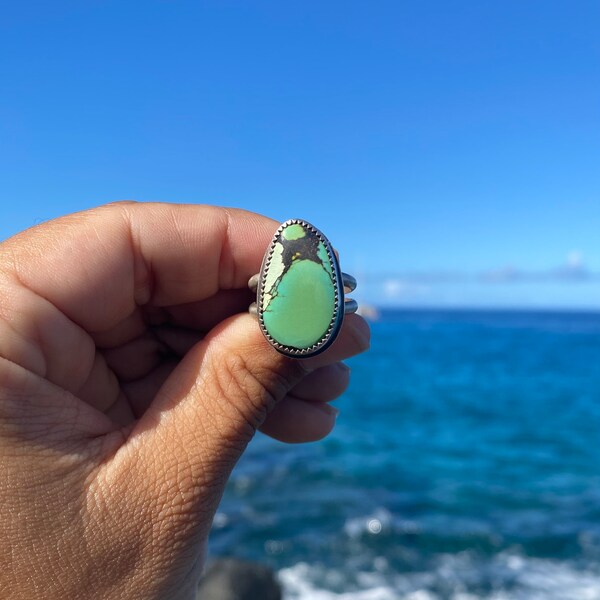 Turquoise Mountain Double Banded Sterling Silver Ring Size 6.5