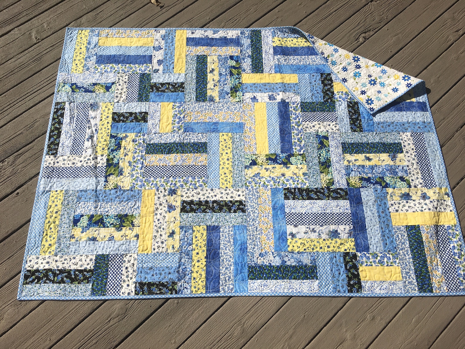 Blue and Yellow Popsicle Stick Quilt Etsy
