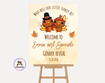 Editable, Thanksgiving Gender Reveal Welcome Sign, Decorations, Yard Sign, Turkey Welcome Sign, Gender Reveal Welcome Sign, Little Turkey