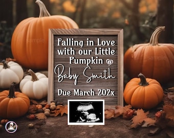 Fall Baby Pregnancy Announcement, Get Ready to Fall In Love, Falling in Love with Baby, Pumpkin Digital Template  Social Media Girl Boy