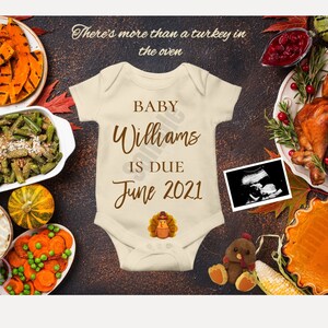 Bearbeitbar, Thanksgiving Schwangerschaft Ankündigung, Baby Geburt Reveal, November, Türkei im Ofen, Digital, Vorlage, Social Media, Facebook