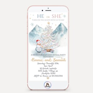 Editable, Christmas Gender Reveal Invitations, Evite,Digital, Gender Reveal Invitation Christmas, Winter, December, Christmas Tree Lights,