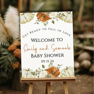 Prepárese para enamorarse Baby Shower Signo de bienvenida, Editable, Otoño, Halloween, Otoño, Cartel, Estandarte, Letrero de Patio, Digital, Plantilla