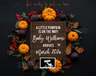 Fall Pregnancy Announcement Digital, Digital Fall Pregnancy Announcement, A Little Pumpkin is on the Way, Social Media, Facebook, Instagram