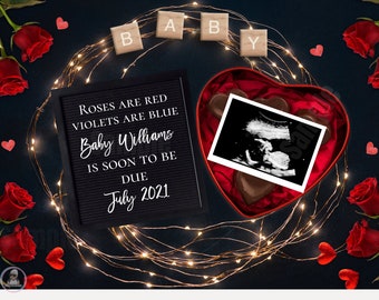 Valentines Day Pregnancy Announcement, Editable, Digital Pregnancy Announcement, Social Media, Valentine&#39;s Pregnancy Announcement, Girl,Boy
