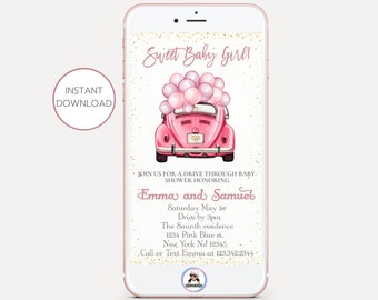 Drive By Baby Shower Invitation for Girl, Drive Through, Evite, Digital, Editable, Template, Mobile, Text, Invite, Drive, Honk, Wave, Fall