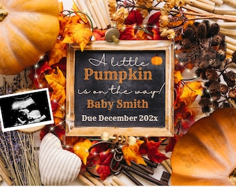 Fall Pregnancy Announcement, Digital Autumn Baby Reveal, Social Media Pregnancy Announcement, Boy, Girl, A Little Pumpkin, Gender Neutral