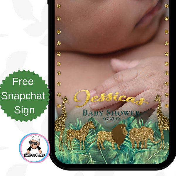 Safari Filter, Baby Shower Filter, Zoo, Animals, Snapchat, Geofilter, Boy, Girl,Jungle, Gold, Lion, Giraffe, Zebra, Elephant, Tropical