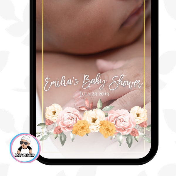 Baby Shower Snapchat Filter Girl, Geofilter, Floral, Summer, Girl, Snapchat Filter, Gold, Roses, Rose, Pink, Mothers Day, PInk