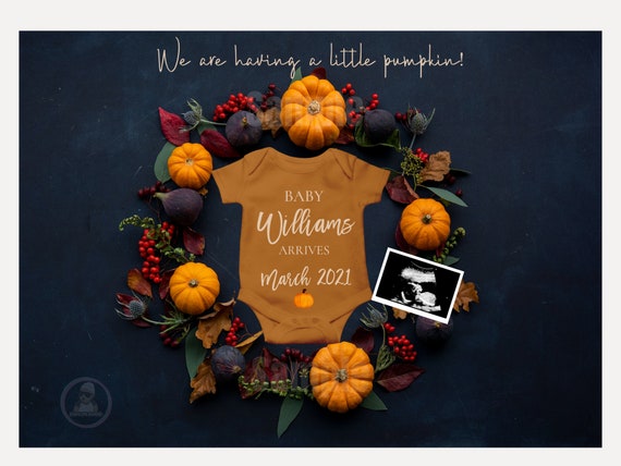 Editable Fall Pregnancy Announcement Autumn Pumpkin