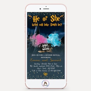 Editable Witch or Wizard Gender Reveal Decorations Invitation Electronic Invite Evite, A Baby is Brewing Instant Download Template He or She