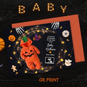 Editable, Halloween Pregnancy Announcement, Baby, Birth Reveal, Digital ...