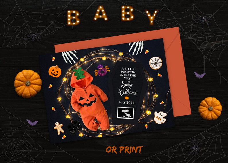 Editable Halloween Pregnancy Announcement Baby Birth | Etsy