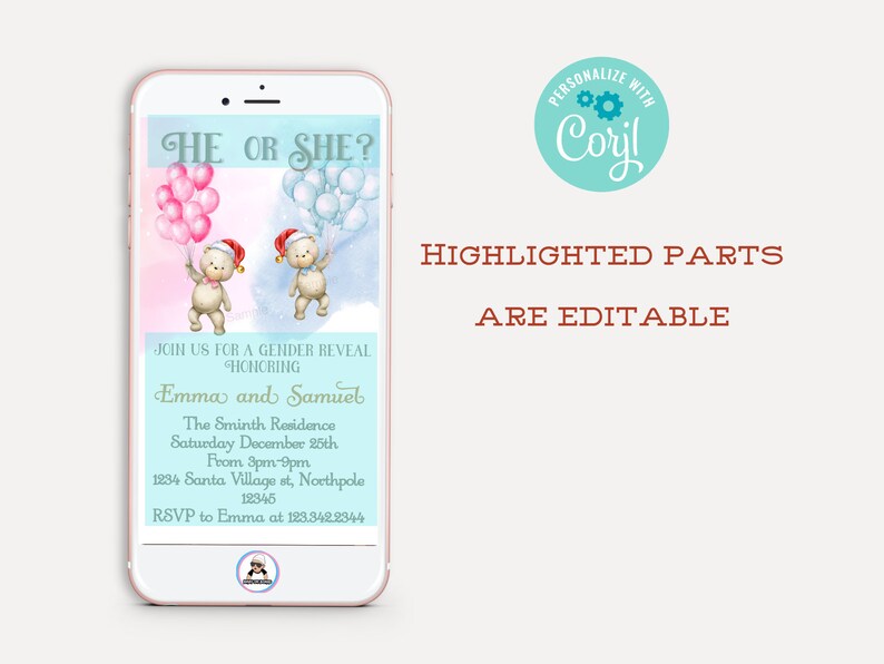 Christmas Gender Reveal Invitation Bear Theme Gender Reveal Etsy
