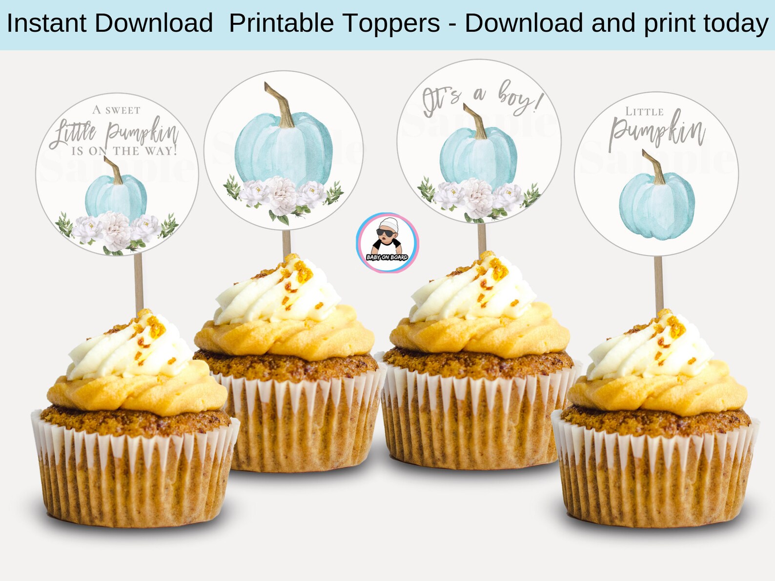 Pumpkin Cupcake Toppers Baby Shower Toppers It's a Boy Etsy