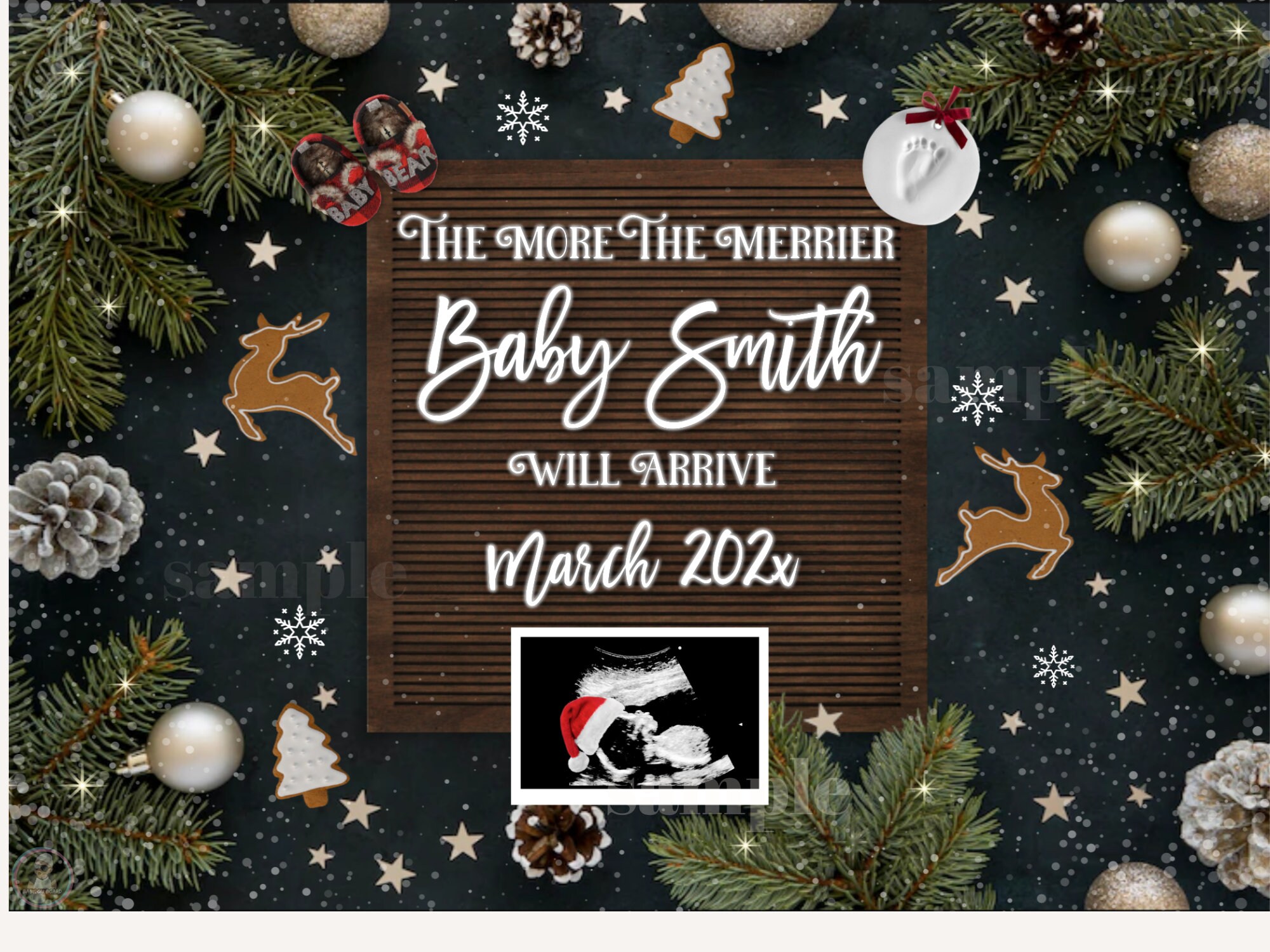 Winter Forest Pregnancy Announcement, Christmas Pregnancy Announcement, Digital, Boy, Girl, Neutral, Navy Blue, Gold, Silver, New Years