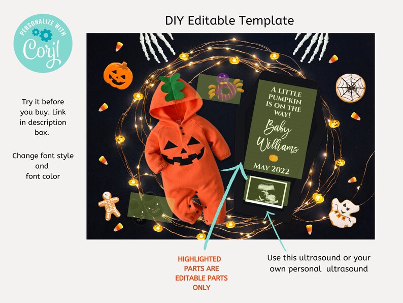 Editable Halloween Pregnancy Announcement Baby Birth - Etsy