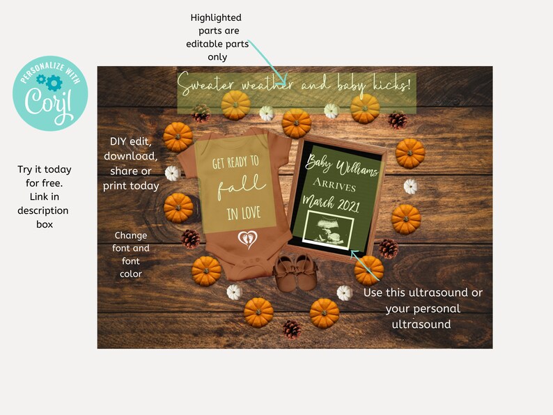 Autumn Instagram Facebook Editable Thanksgiving Pregnancy Announcement Birth Announcement Social Media Fall Halloween Pumpkin
