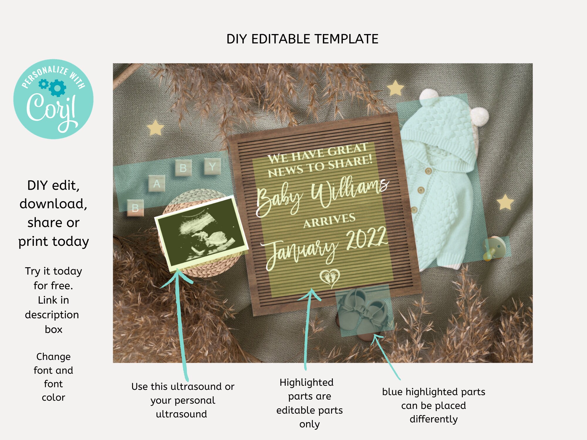 Editable Fall Pregnancy Announcement Baby Announcement | Etsy