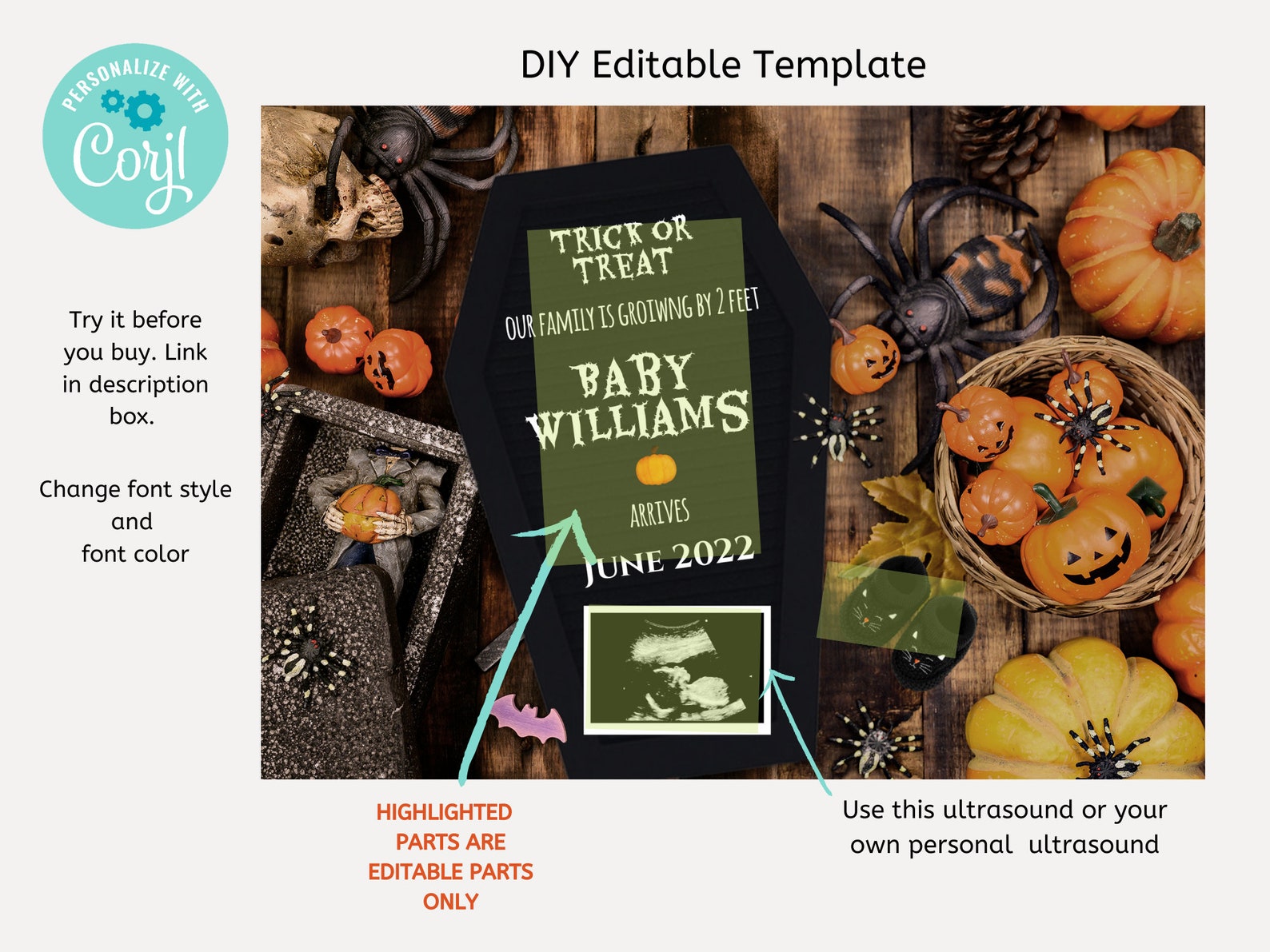 Editable Halloween Pregnancy Announcement Halloween Baby - Etsy