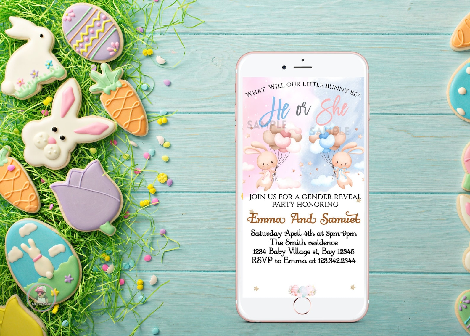 Editable Easter Gender Reveal Invitation Bunny Gender Reveal Etsy