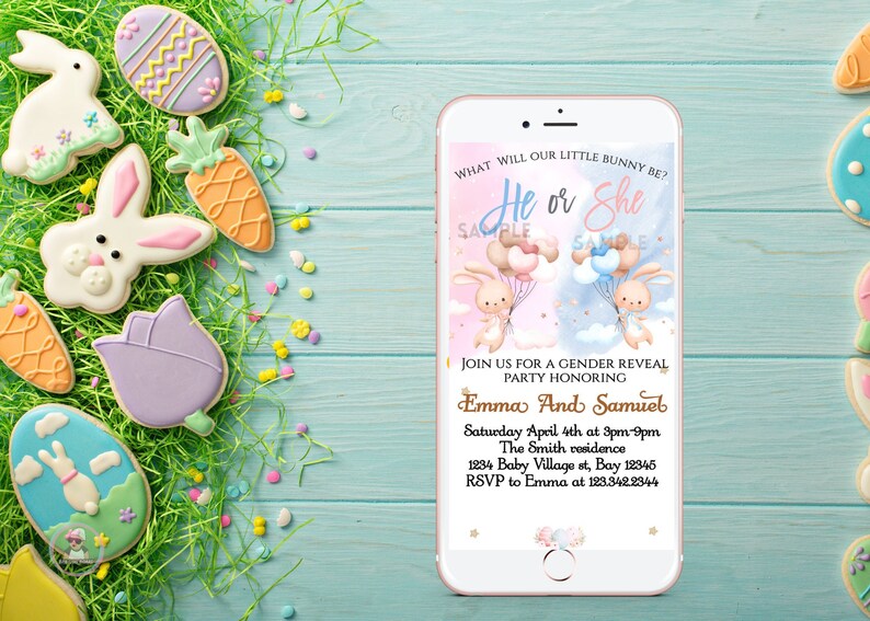 Editable Easter Gender Reveal Invitation Bunny Gender Reveal Etsy