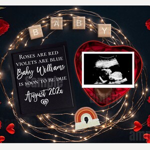 Editable, Rainbow Baby Pregnancy Announcement, Valentine&#39;s Day Pregnancy Announcement, Digital, Social Media, Pregnancy Announcement,