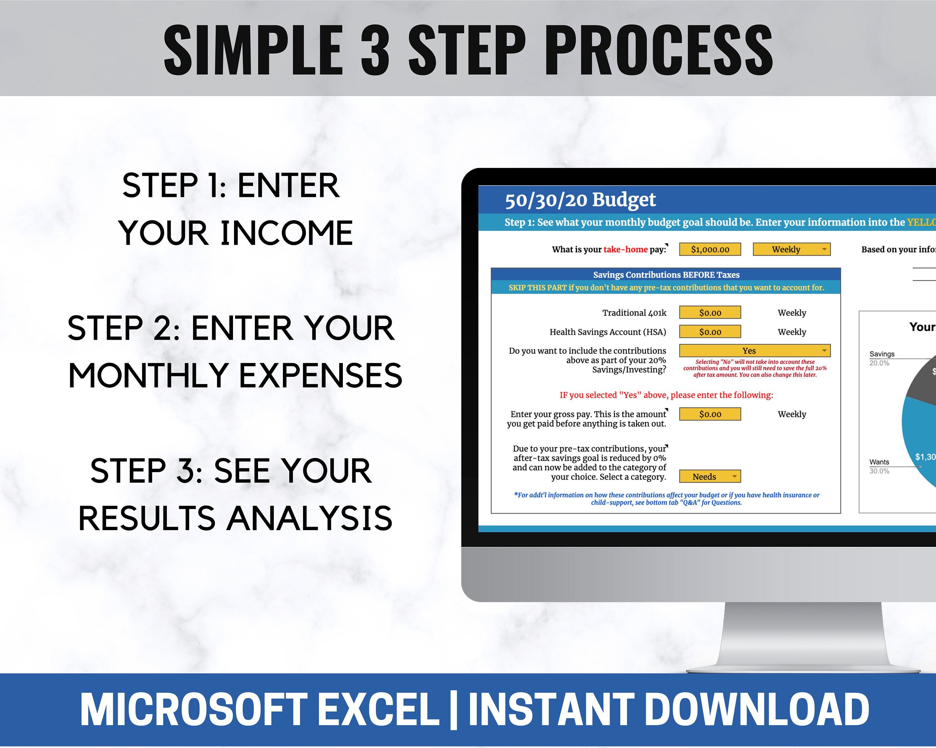50/30/20 Budgeting Template Budget Goal Calculator Microsoft Excel 50/30/20 Budgeting Template Budget Goal Calculator Microsoft Excel