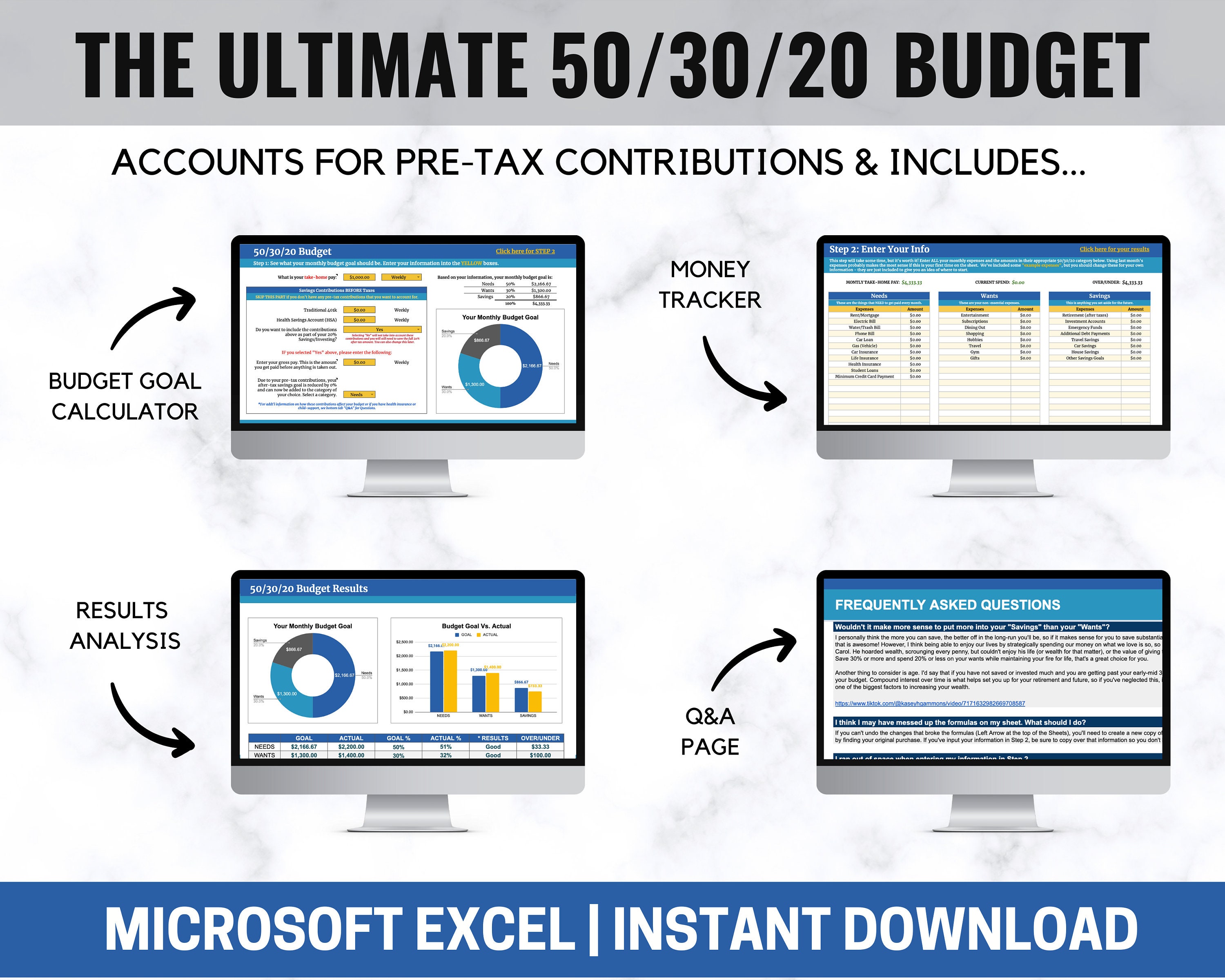 50/30/20 Budgeting Template Budget Goal Calculator Microsoft Excel 50/30/20 Budgeting Template Budget Goal Calculator Microsoft Excel