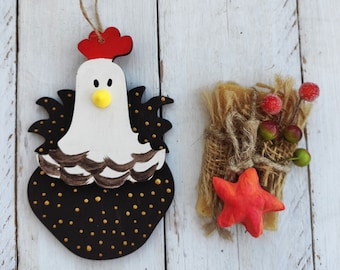 Chicken ornament Cute apartment decor Hanging car ornament Chicken lover gift Mom presents Chicken decor Hen ornament Presents for grandma