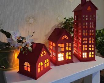Petite maison de Noël en bois LED, décoration de Noël, chalet lumineux, décoration de table  15