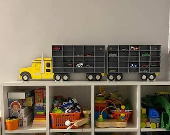 Toy shelf storage for Hot Wheels car 60 section Playroom storage Truck toy car shelf Gift for grandson Wooden kids toys Wooden baby toys