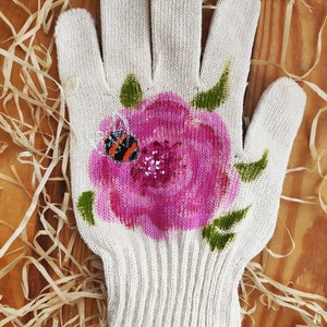 Gardening gloves Handpainted Presents for mom Plant lover gift Cotton gloves Mother in law gift Garden lovers gift Mothers day presents image 2