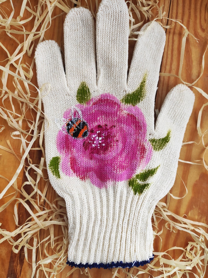 Gardening gloves Handpainted Presents for mom Plant lover gift Cotton gloves Mother in law gift Garden lovers gift Mothers day presents image 2