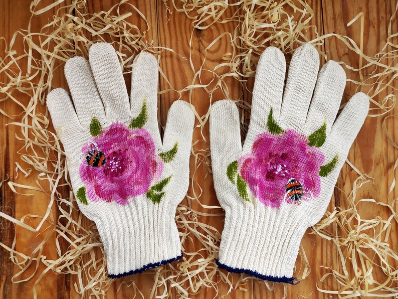 Gardening gloves Handpainted Presents for mom Plant lover gift Cotton gloves Mother in law gift Garden lovers gift Mothers day presents image 5