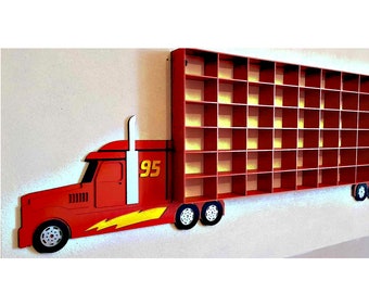 Mack LKW Autos Spielzeugregal für Hot-Wheels-Autos Display-Schaukasten für 60 Auto Einzigartige Geschenke für Kinder Matchbox Auto-Aufbewahrung Mack Veranstalter