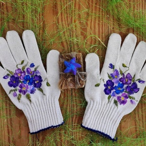 Gants de jardin Art de pensée Gants en coton Peints à la main, cadeau de belle-mère, cadeau pour amoureux des plantes, cadeaux pour maman, cadeau pour les amoureux du jardin, cadeaux d'anniversaire image 2