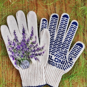 Gardening gloves Garden cotton gloves for women Lavender Handpainted Plant lover gift Christmas presents Outdoor planter Stepmom gift image 9