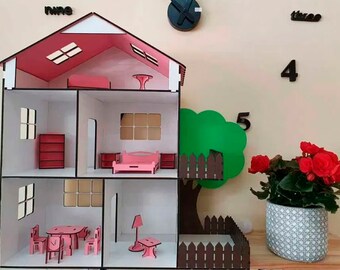 Large dollhouse Unique gifts for kids Wooden dollhouse with furniture set Birthday presents Gifts for kids girls age 10 Wooden kids toys