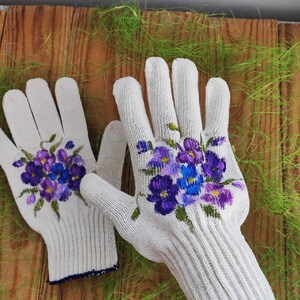 Gants de jardin Art de pensée Gants en coton Peints à la main, cadeau de belle-mère, cadeau pour amoureux des plantes, cadeaux pour maman, cadeau pour les amoureux du jardin, cadeaux d'anniversaire image 5