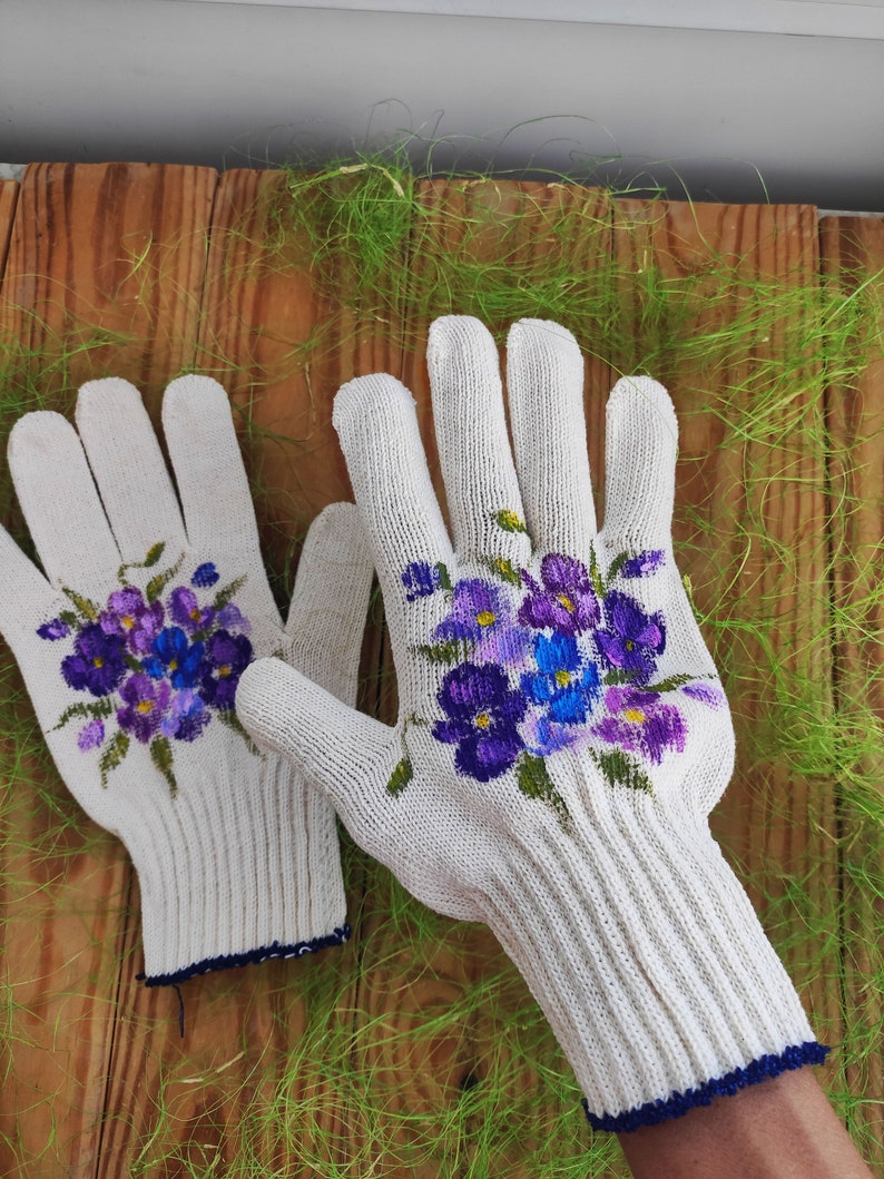 Gants de jardin Art de pensée Gants en coton Peints à la main, cadeau de belle-mère, cadeau pour amoureux des plantes, cadeaux pour maman, cadeau pour les amoureux du jardin, cadeaux d'anniversaire image 5