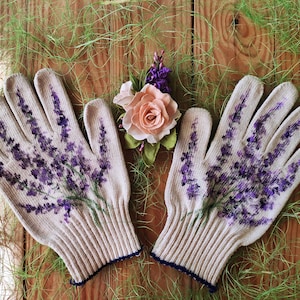 Gardening gloves Easter presents for mom Garden cotton gloves for women Floral Lavender Handpainted Plant lover gift Outdoor planter